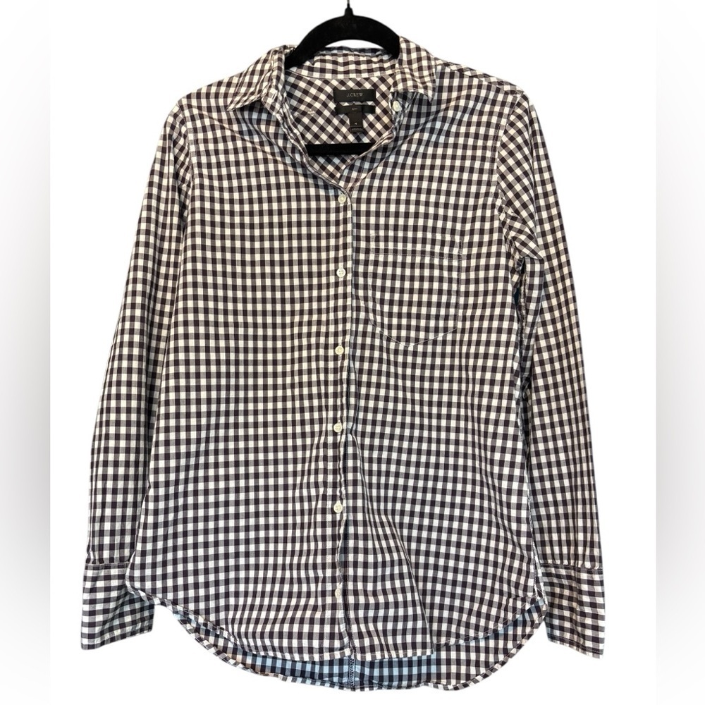 J. Crew Women's Classic Fit Boy Plaid Shirt Purple White Check Gingham Size 4